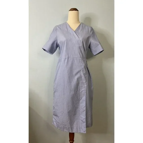 COS Blue Short Sleeve Cotton Wrap Pocket Dress Size EUR 34 - Picture 2 of 12
